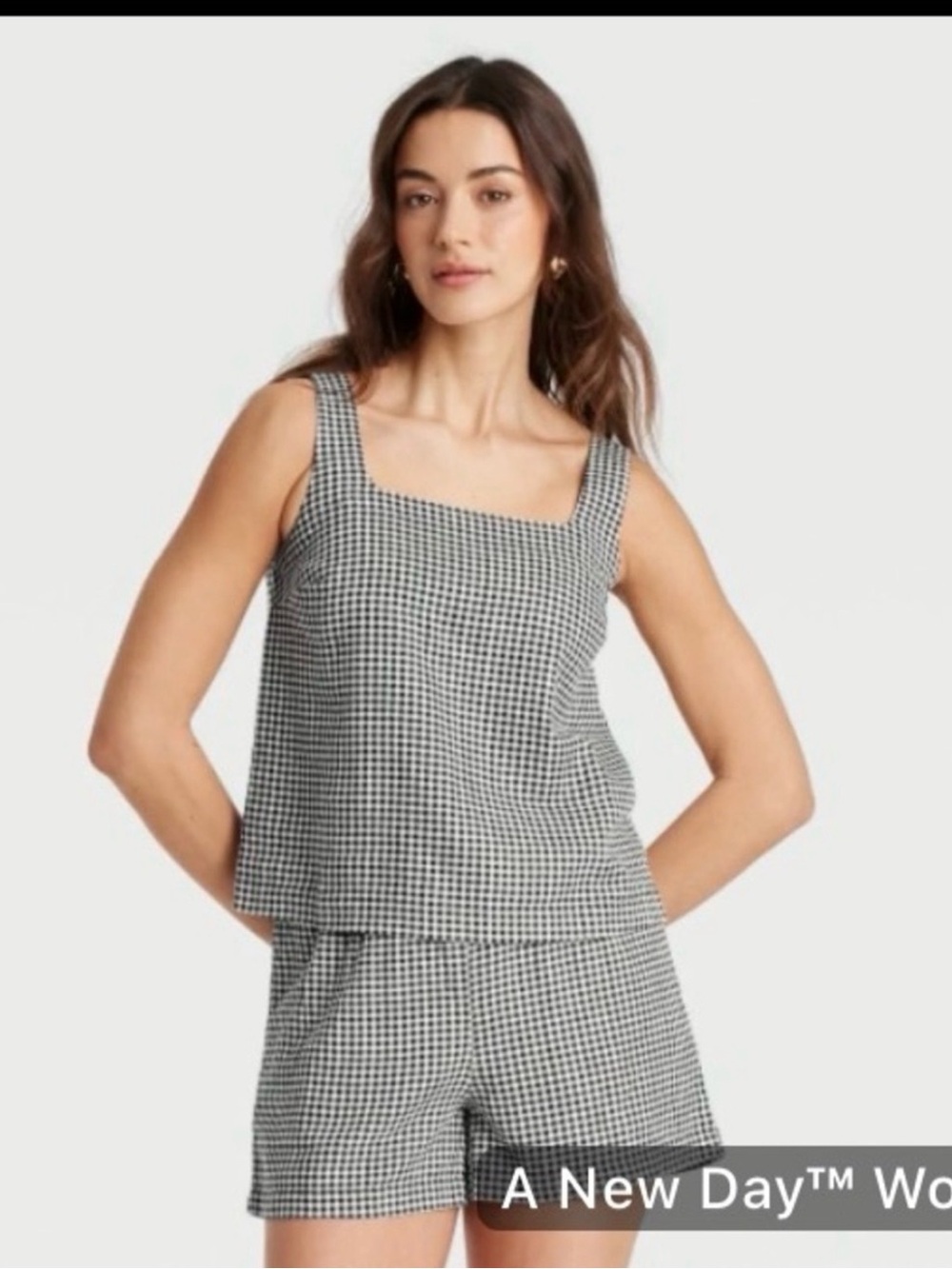 a new day Black & White Gingham Square-Neck Sleep Tank and Shorts